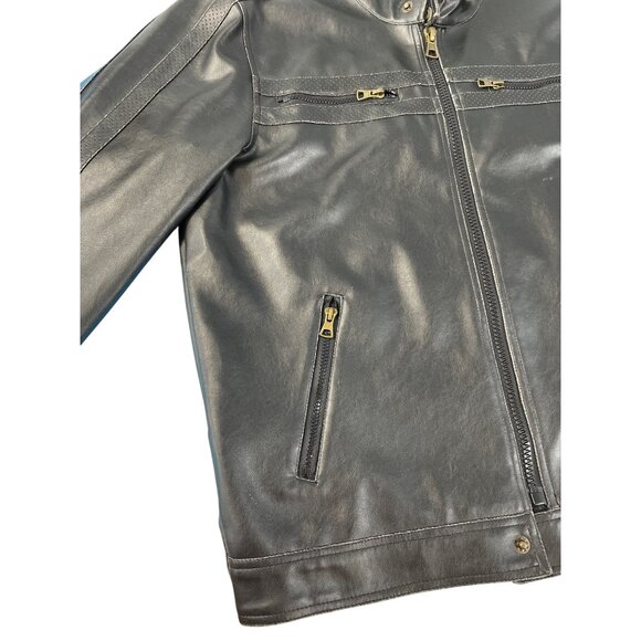 Carbon mens brown faux leather motorcycle jacket Size L SKU 9248 - Picture 3 of 12